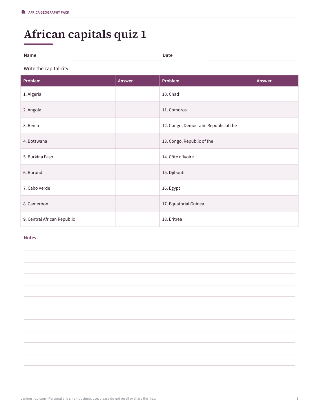 Preview of the first page of Quiz 1